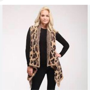 Fuzzy leopard wrap around  brown cardigan
